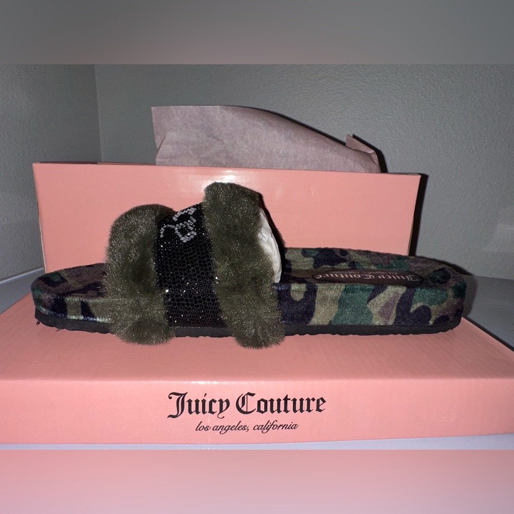 Juicy Couture Camouflage Fur Slides NIB